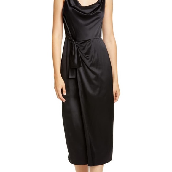 SALONI Dresses & Skirts - Saloni Giselle draped satin midi dress